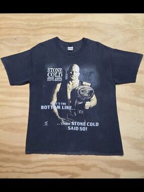 Vintage WWF Stone Cold Steve Austin Bottom Line 1998 T-Shirt Black Men’s Large